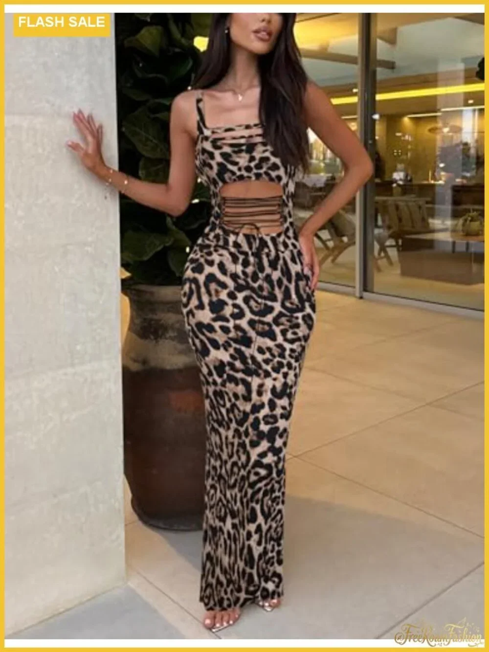 Sleeveless Bodycon Maxi Dress Cutout Square Neck Backless Lace-up